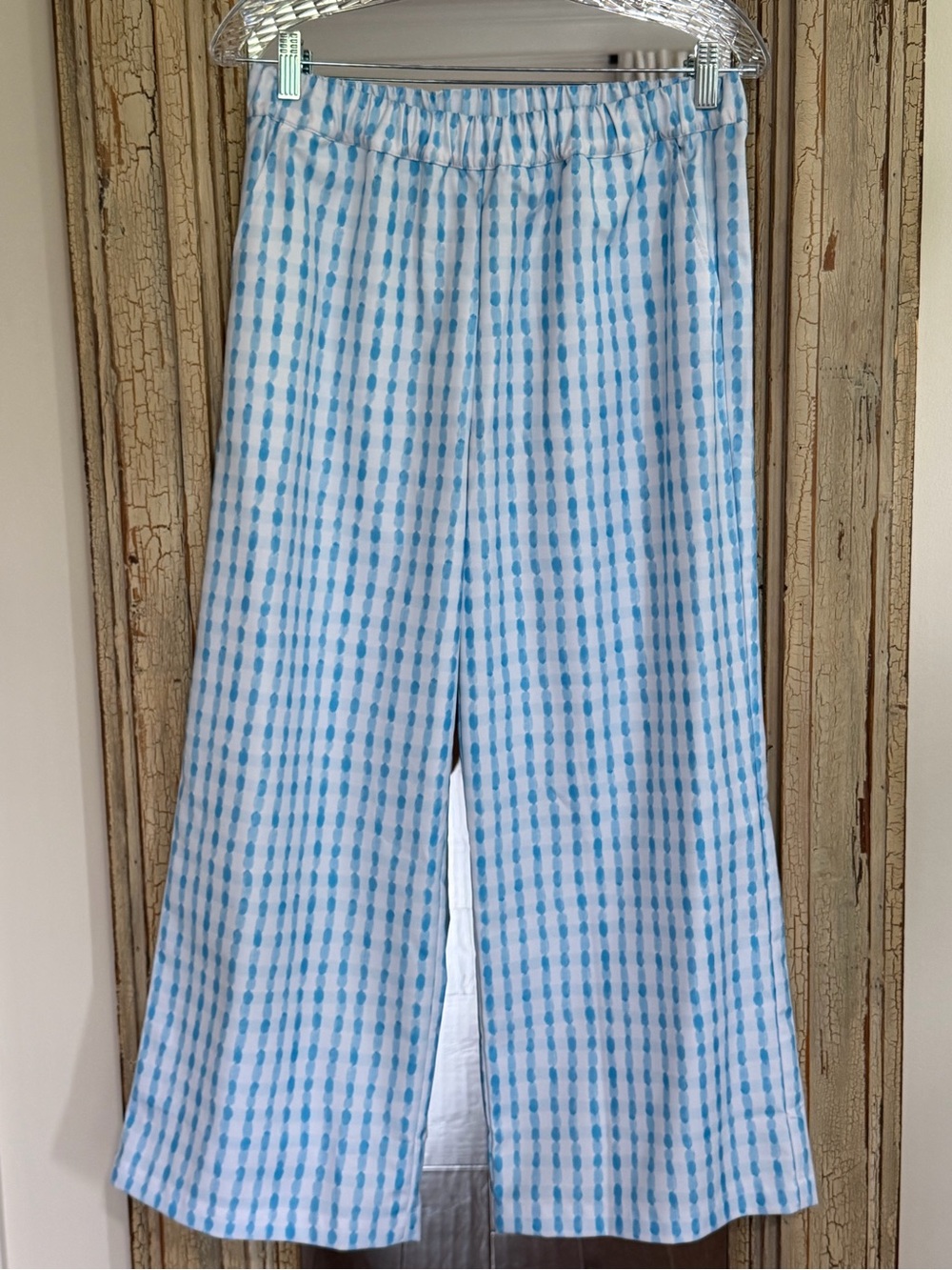 Light Blue Abstract Gingham Print Pants